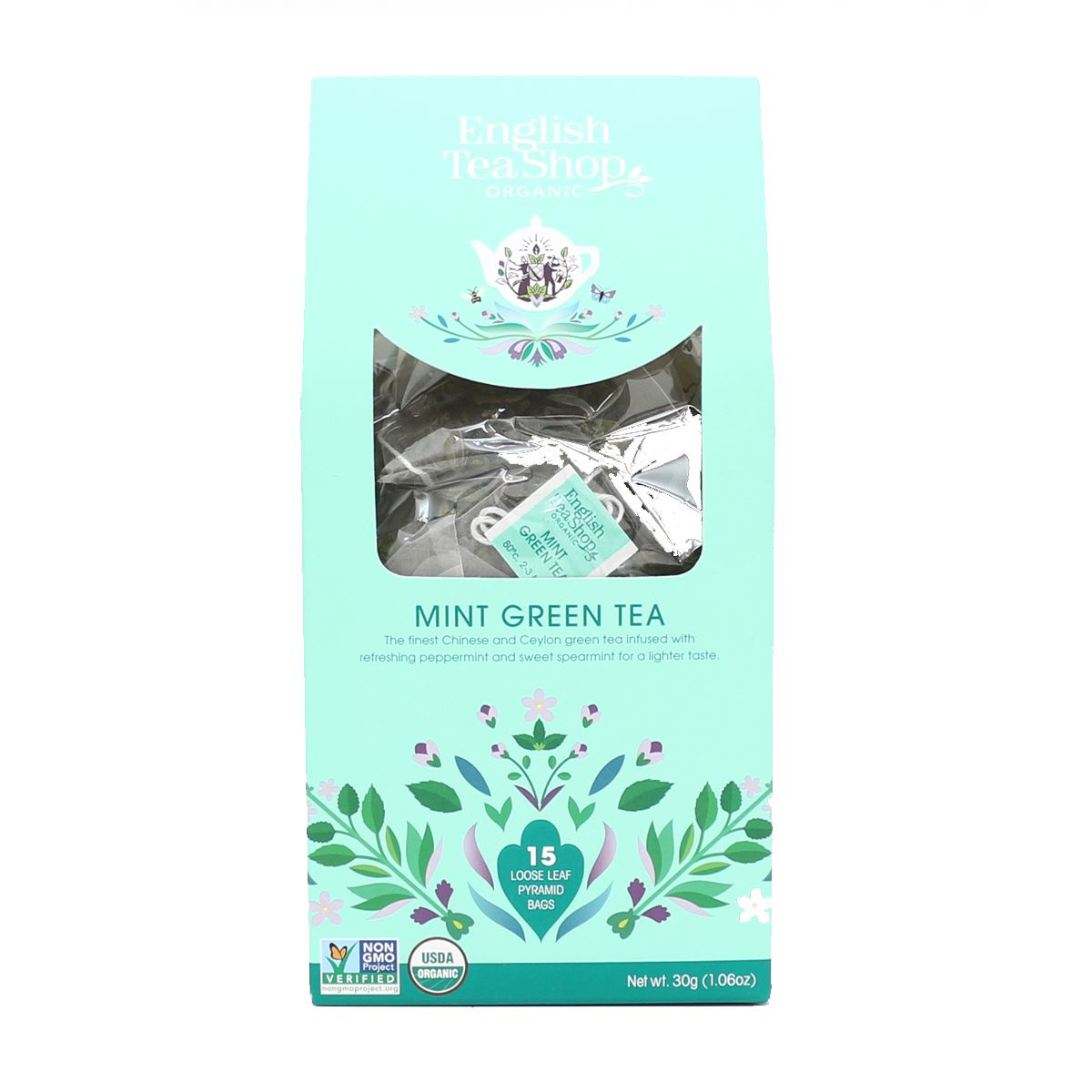 Art of Tea | Organic Mint Green Tea | 50 Count Eco Friendly Pyramid Tea Bag  Sachets